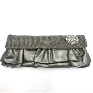 joanna Lhuillier silver beaded clutch purse